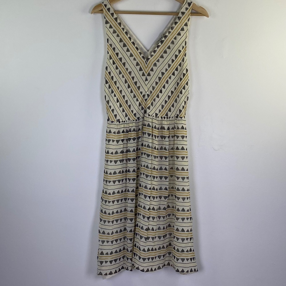 Lucky Brand Sleeveless V-Neck Dress Womens Small Ivory Geometric Boho Summer